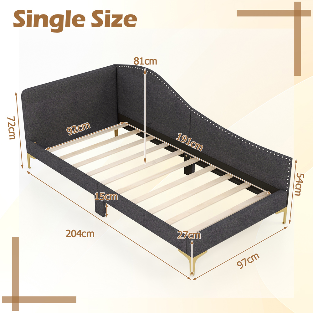 Costway Single Grey Upholstered Platform Bed with Metal Legs Image 6