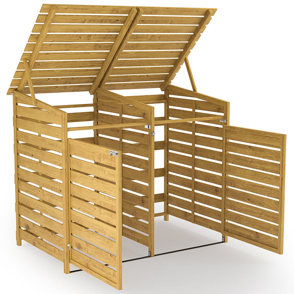 Living and Home Spruce Wood Double Wheelie Bin Shed Image 5