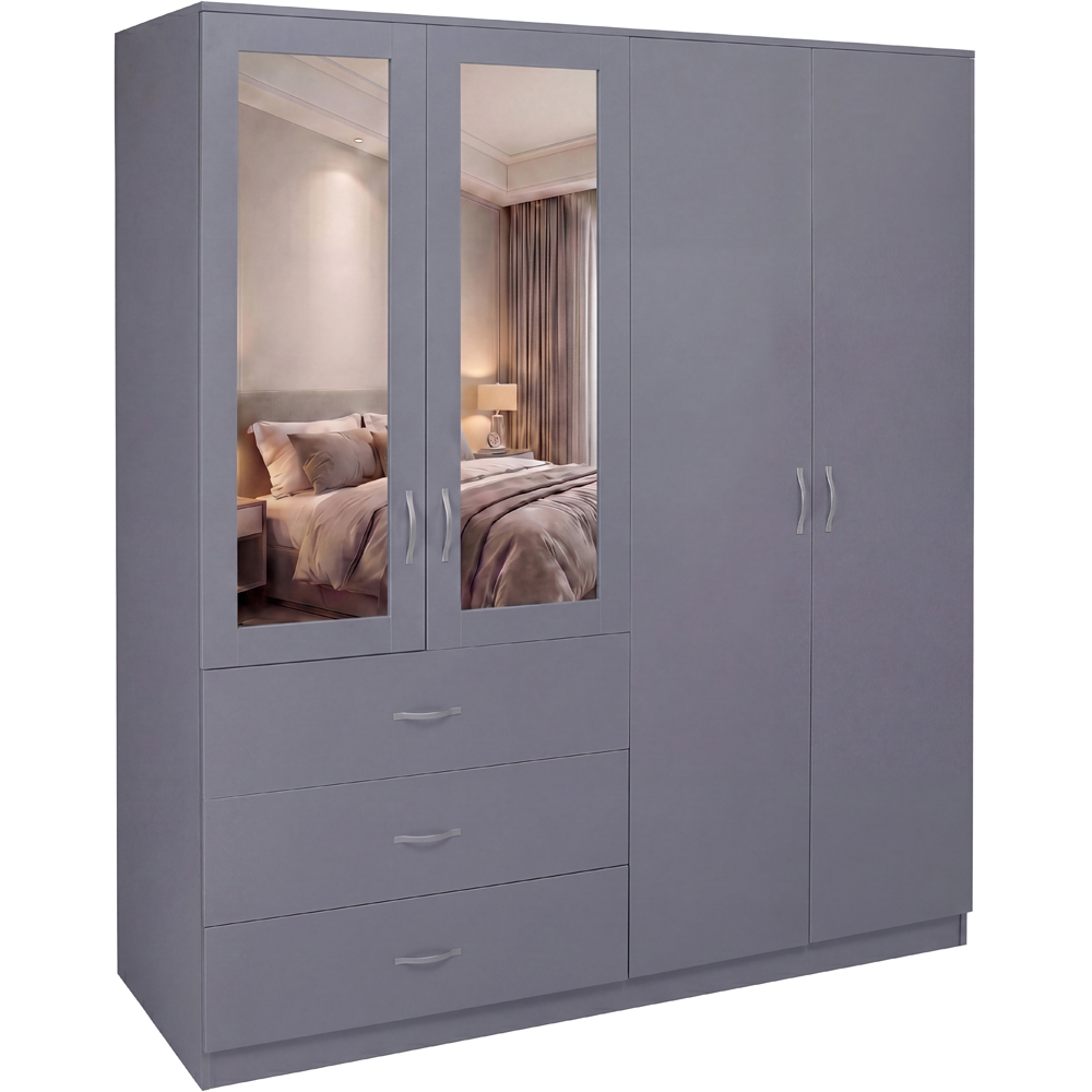 VIDA DESIGNS Riano 4 Door 3 Drawer Grey Mirrored Wardrobe Image 2