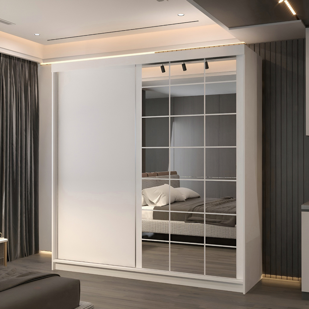 M N Furniture Collian 2 Door White Mirrored Sliding Wardrobe 200cm Image 4