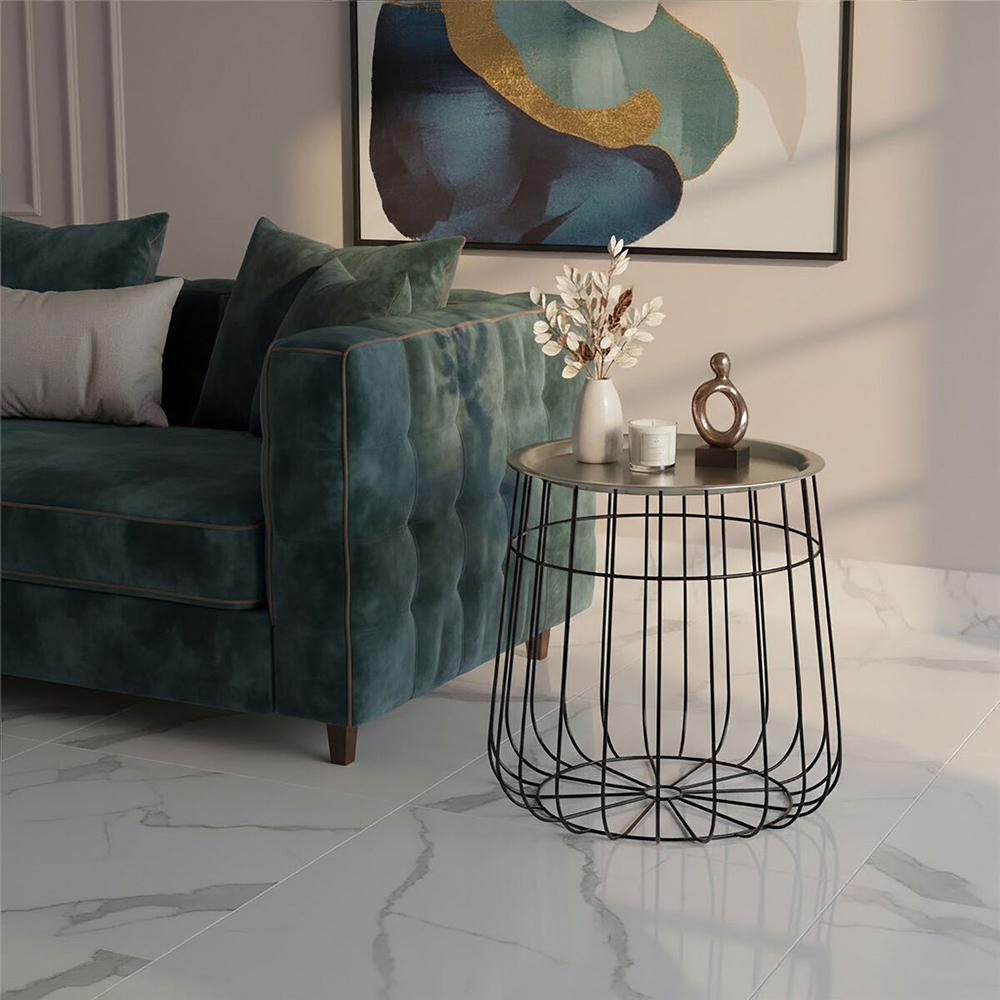 Premier Housewares Templar Silver and Black Wire Frame Side Table Image 3