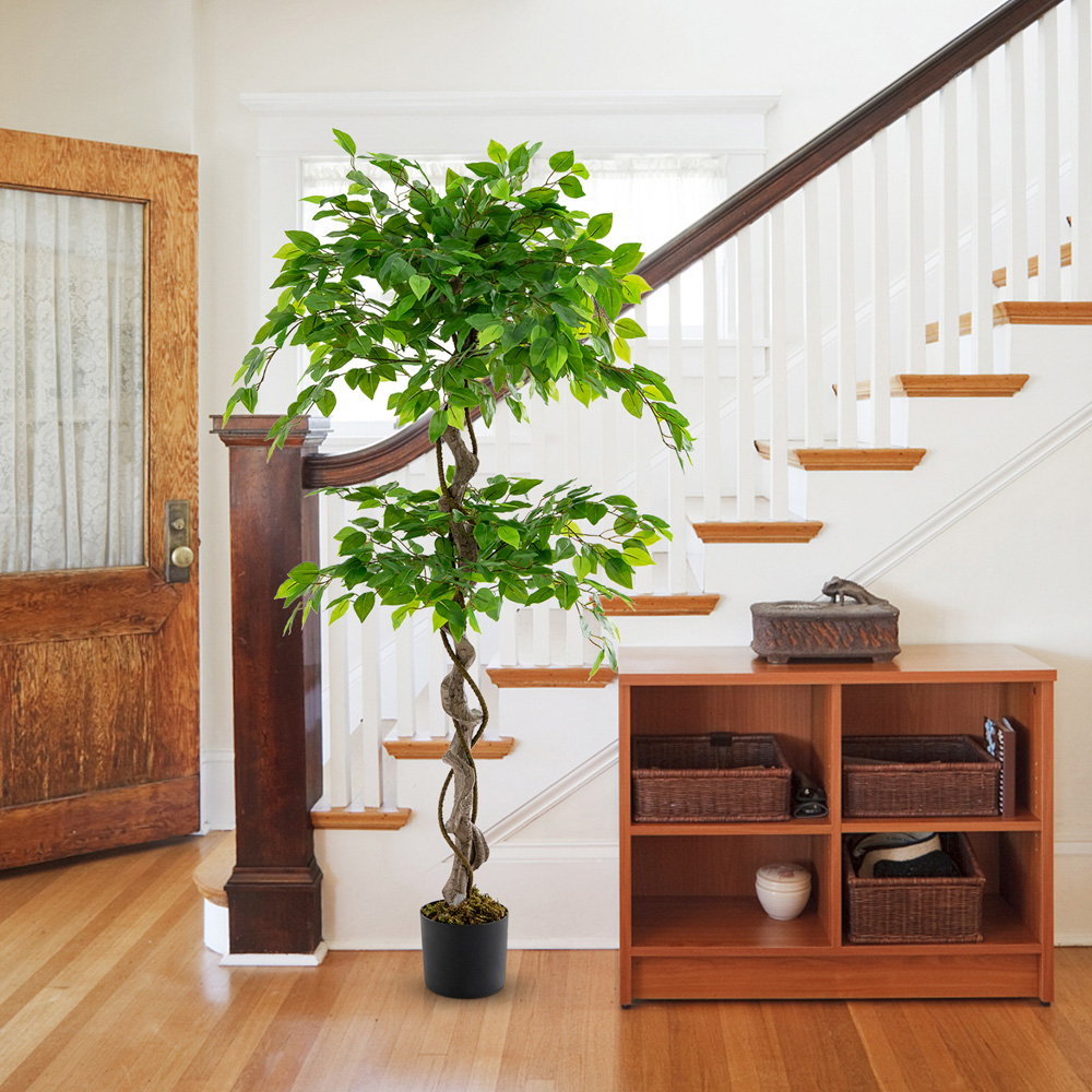 Costway Ficus Tree Indoor Artificial Plant In Pot 4.9ft Image 5