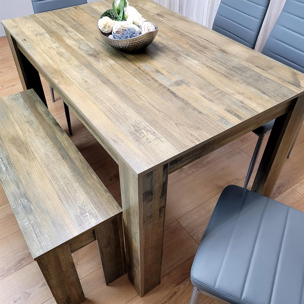 Kosy Koala 6 Seater Faux Leather Dining Bench Set Rustic Effect and Grey Image 6