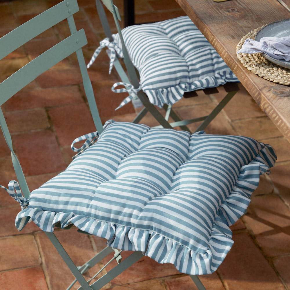 Wylder Millie Blue Ruffle Seat Pad 40 x 40cm 2 Pack Image 2