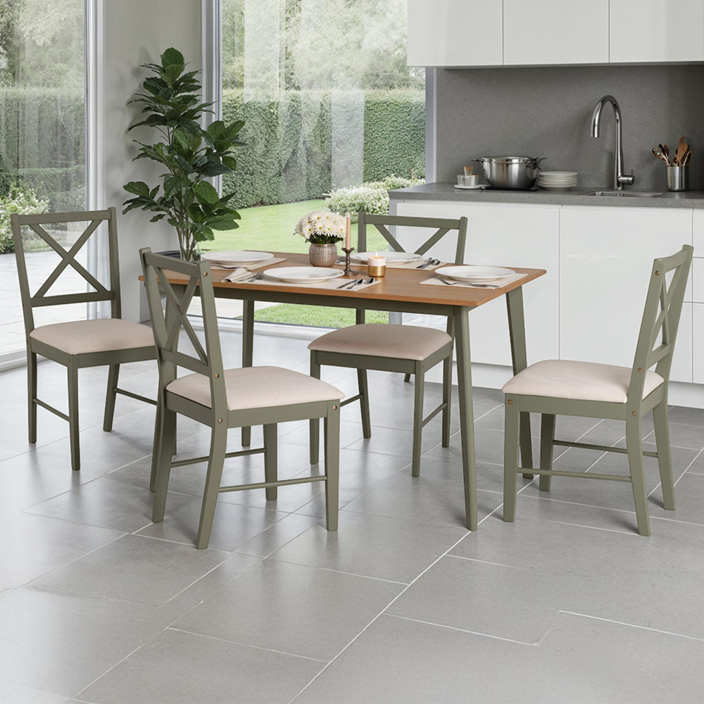 Seconique Balfour 4 Seater Dining Oak Effect Sage Green and Mink Microsuede Image 1