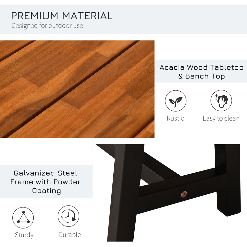 Outsunny Acacia 4 Seater Outdoor Bench Dining Set Wood Image 4