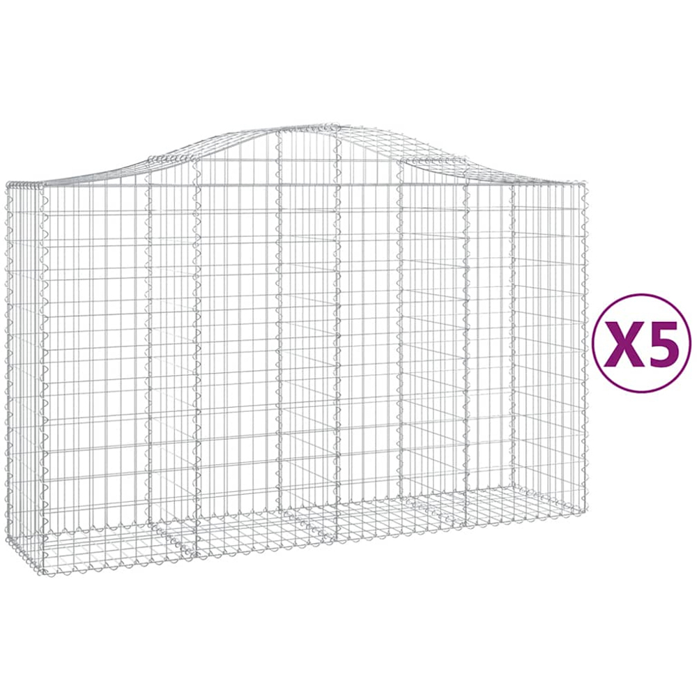 vidaXL Silver Galvanised Iron Arched Gabion Basket 200 x 50 x 120/140cm 5 Pack Image 2