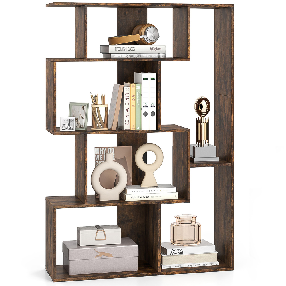 Costway 6 Shelf Coffee Geometric Bookshelf with Anti-tip Kits Image 2
