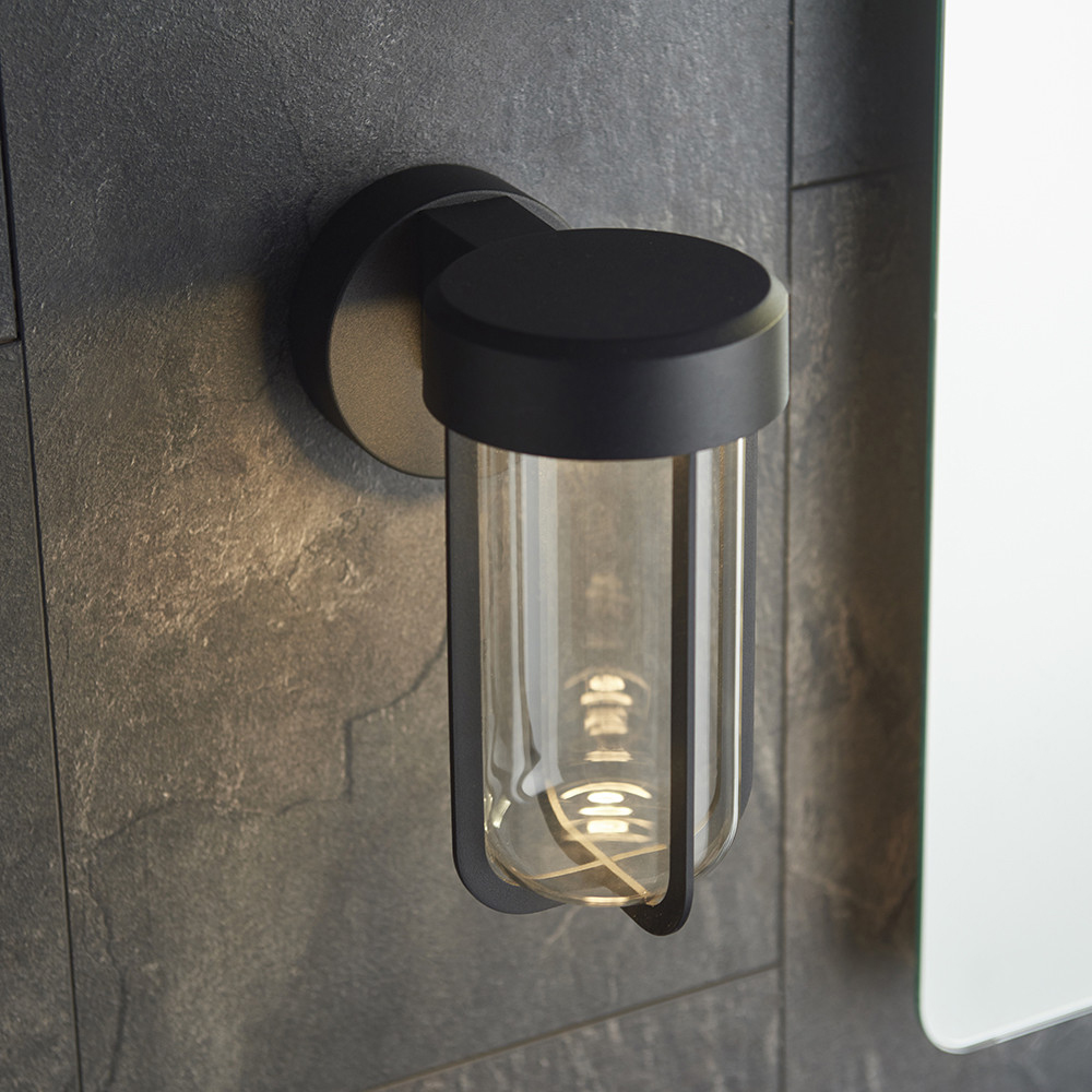 Merano Benevento Clear Glass Shade Matt Black LED Outdoor Wall Lamp Image 6