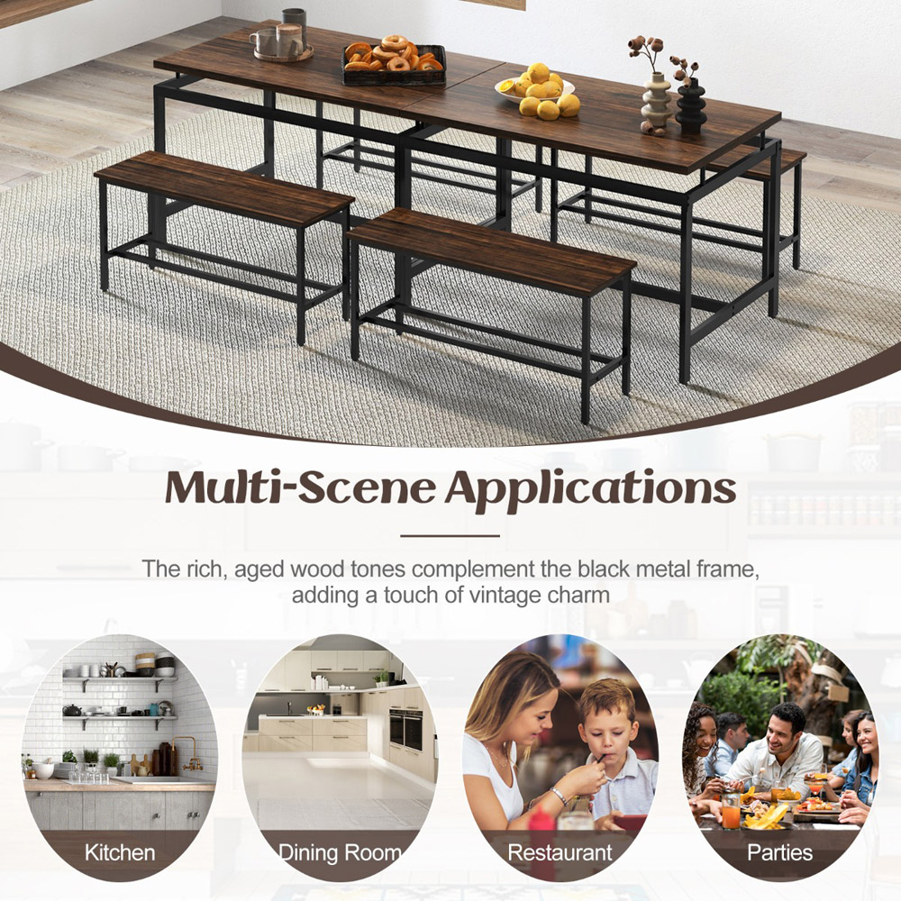 Costway 4 Seater Dining Bench Set Brown Image 5