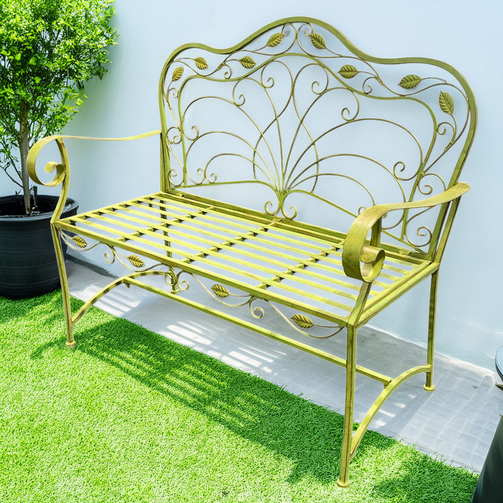 Acacia Home 2 Seater Leaf Green Garden Bench Image 1