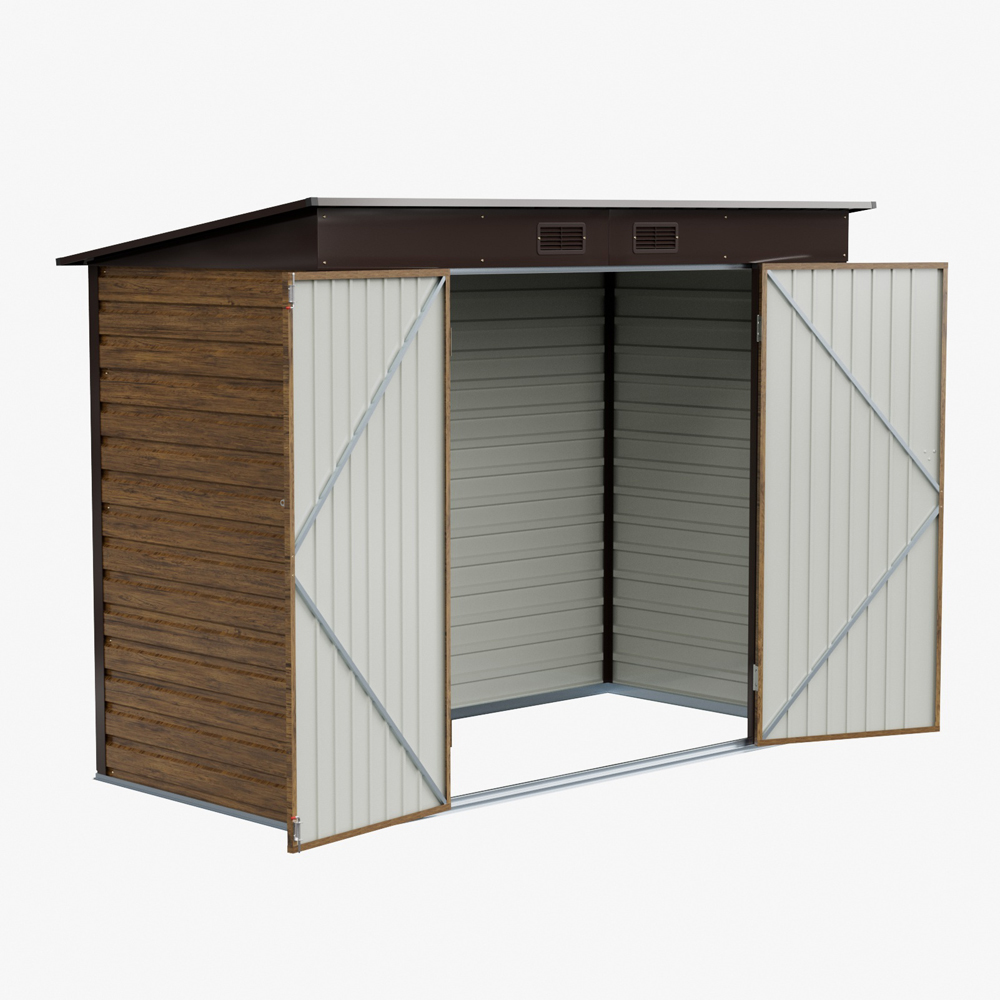 Living and Home 8 x 4ft Brown Wood-Grain Finish Pent Garden Storage Shed Image 4