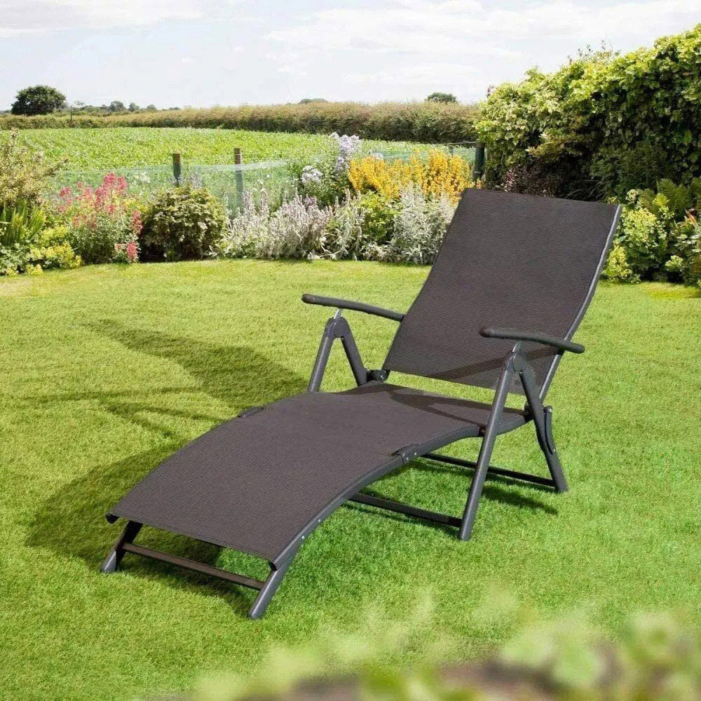 Garden Mile Grey Black Foldable Recliner Sun Lounger Image 4