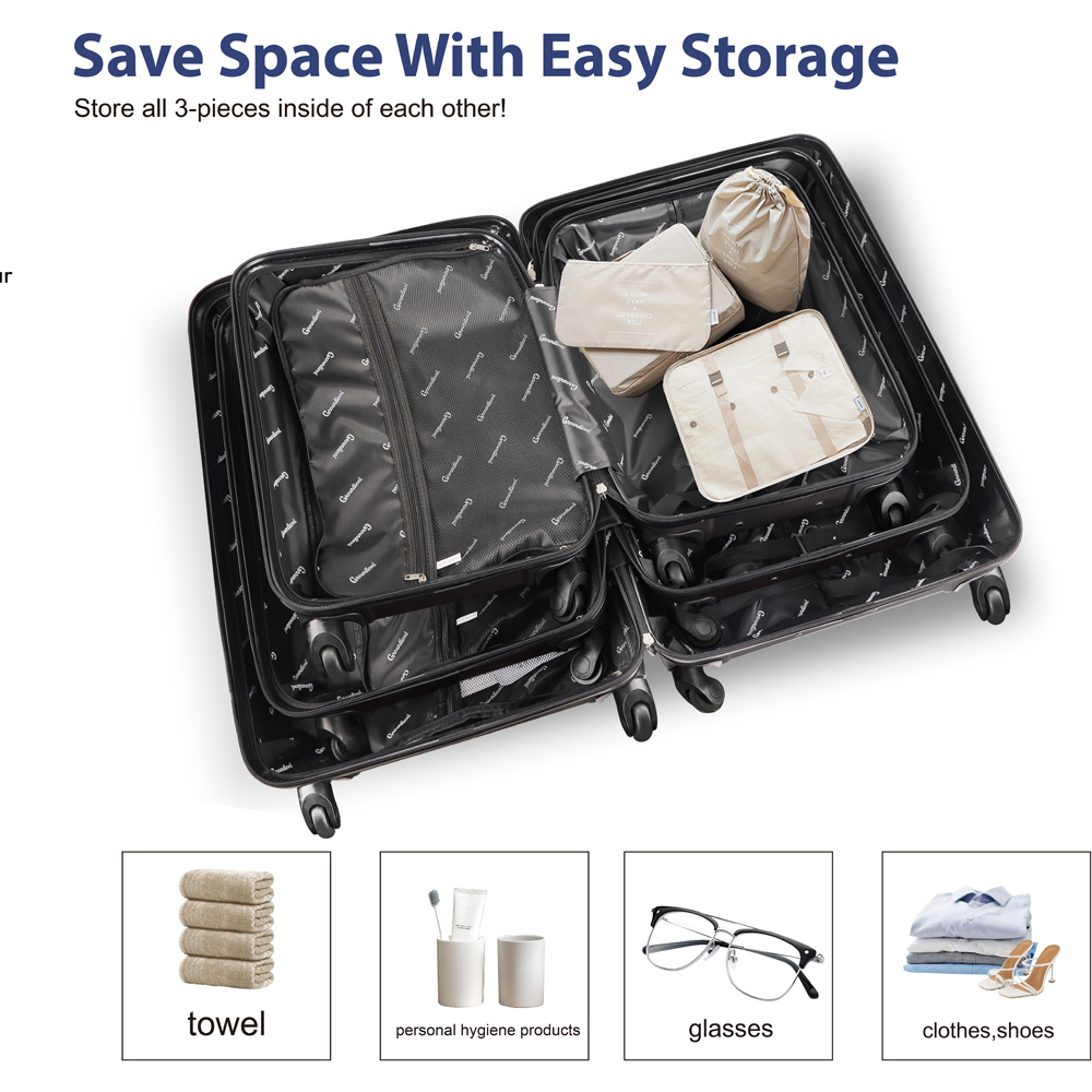 Groundlevel Infinity Set of 3 Black Luggage Suitcase Image 2