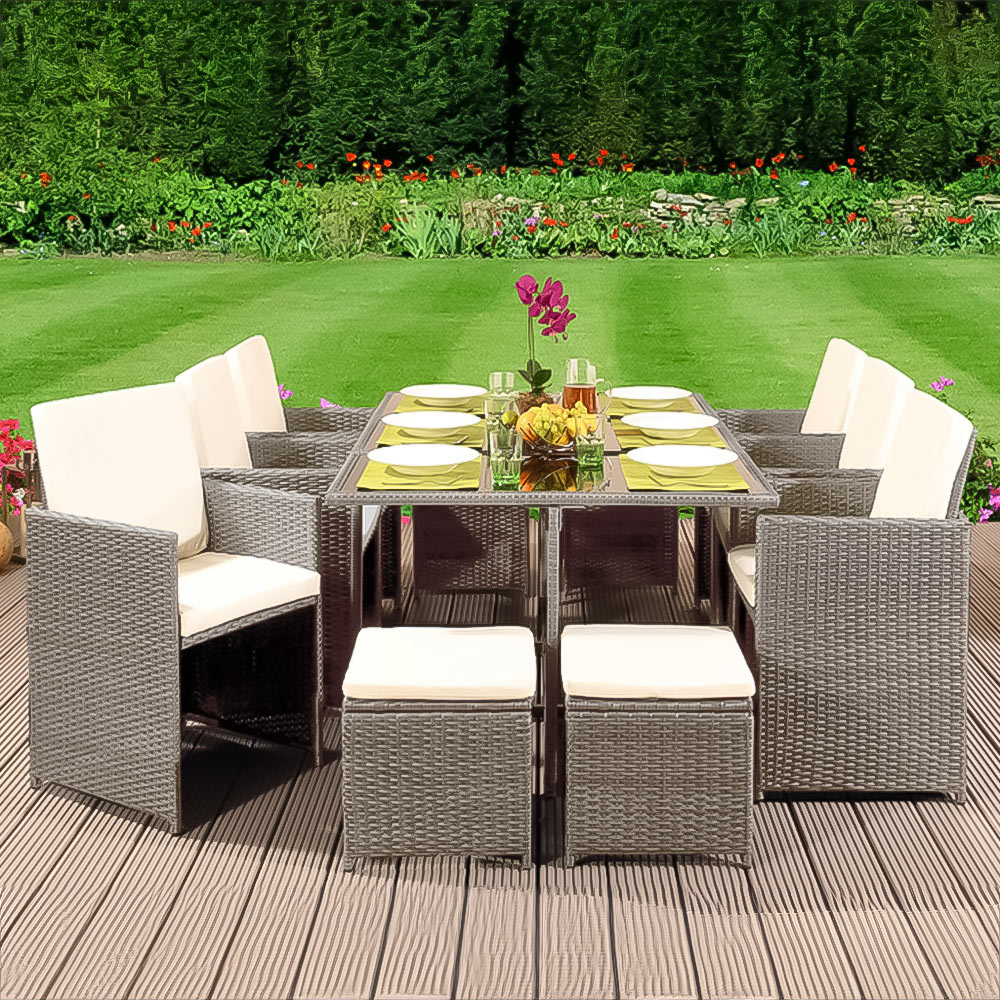 Brooklyn Cube 6 Seater Garden Dining Set with Cover Light Grey Image 1