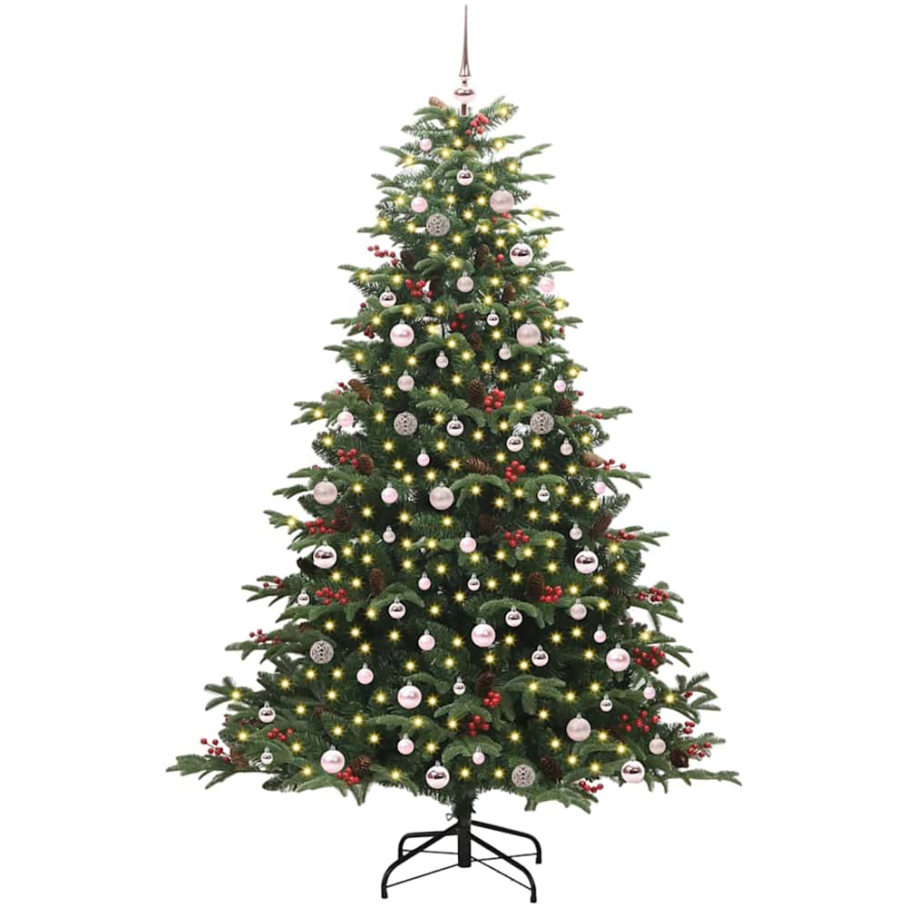 vidaXL Pre-Lit Warm White LED and Pink Baubles Green Artificial Christmas Tree with Stand 8ft Image 1
