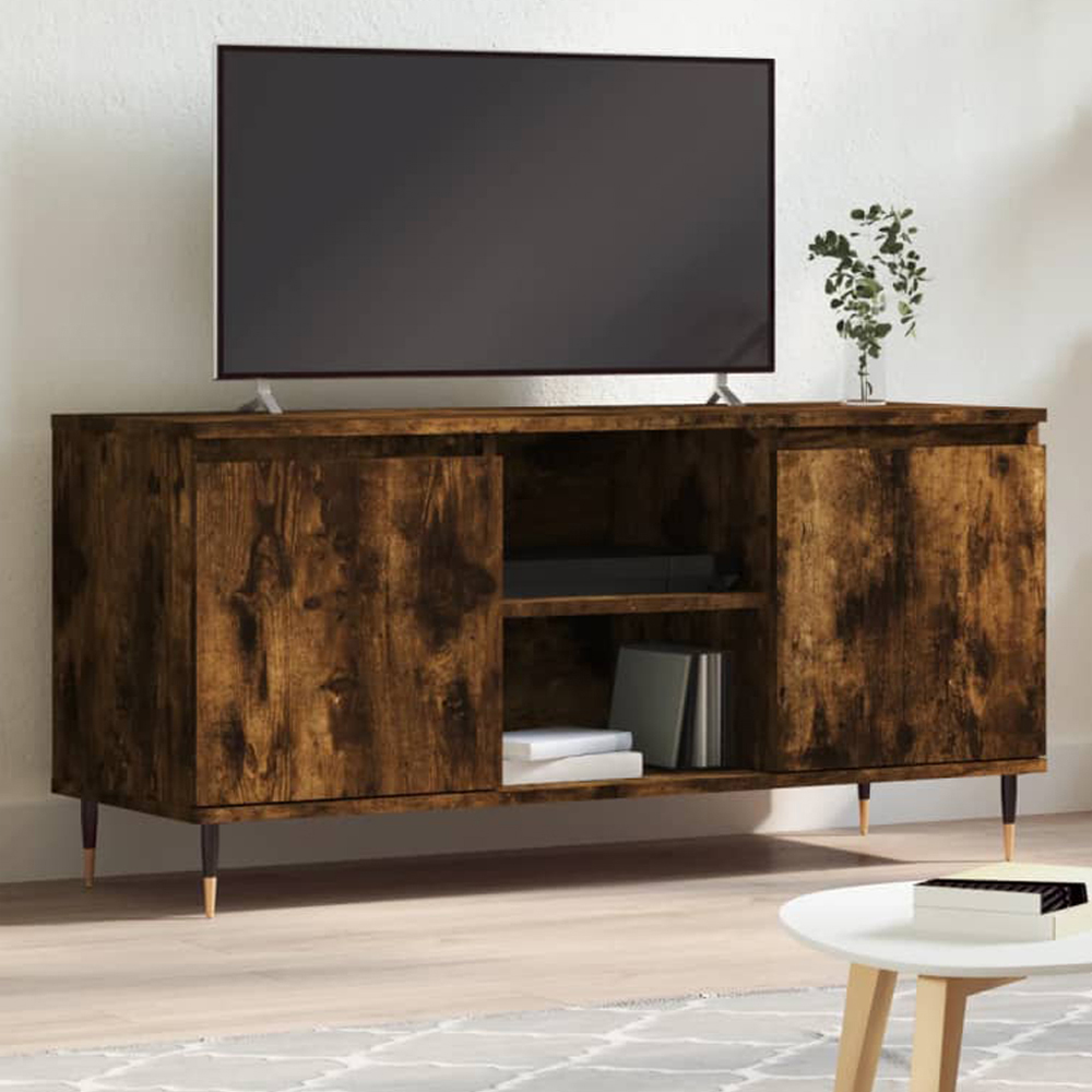 vidaXL 2 Door 2 Shelf Smoked Oak TV Cabinet Image 1