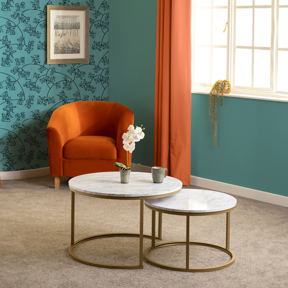 Seconique Dallas Marble and Gold Effect Round Nest of Tables Set of 2 Image 7