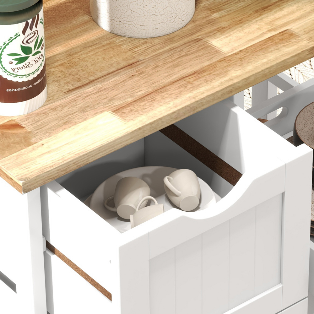 HOMCOM 3 Drawer 3 Shelf White Rolling Kitchen Island Cart Image 3