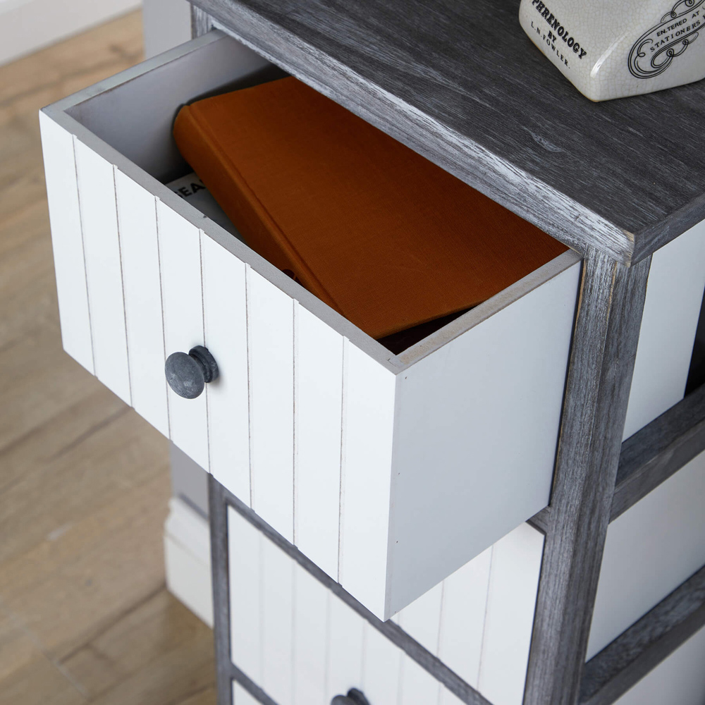 Home Source Mosbach 5 Drawer Grey Washed and White Solid Wooden Storage Unit Image 4