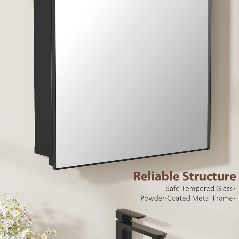 Portland 3 Hidden Shelf Black Arched Bathroom Mirror Cabinet Image 6