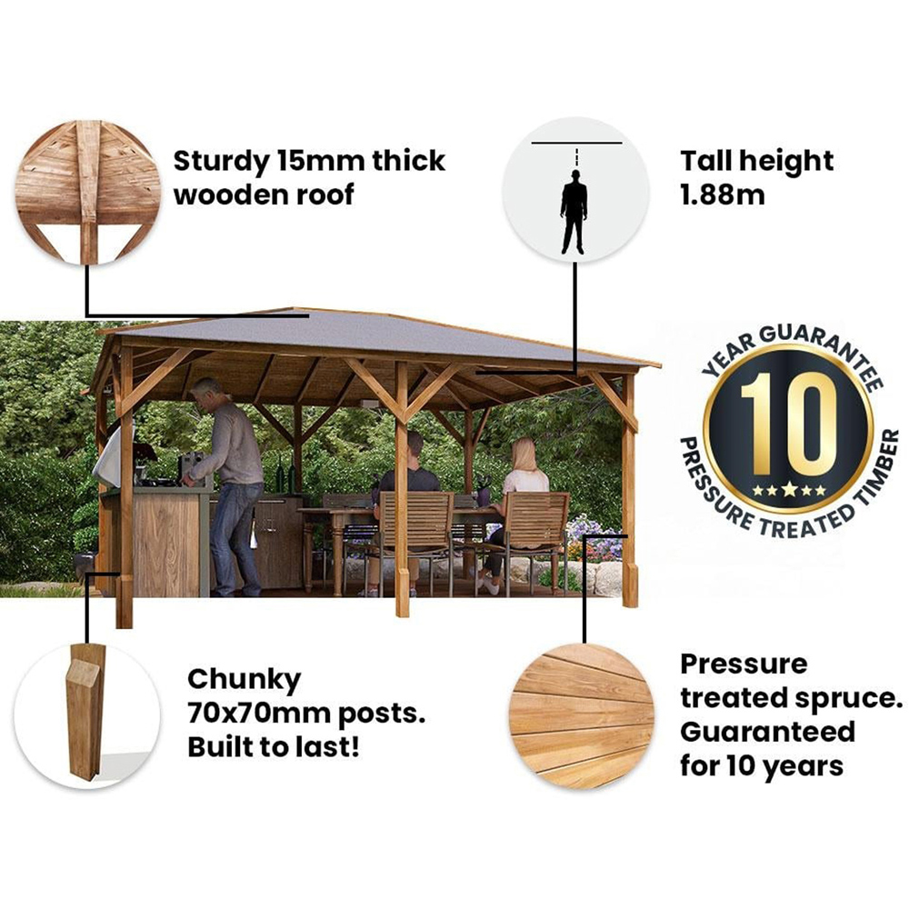 Dunster House Utopia 4 x 3m Brown Louvre Wall Garden Gazebo with Roof Shingles Image 8