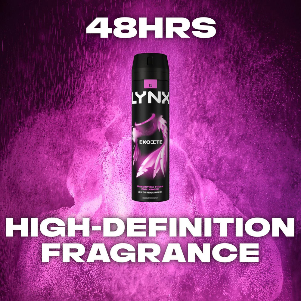 Lynx XL Excite Coconut and Black Pepper 48H Sweat Protection Deodorant Body Spray 200ml 3 Pack Image 4