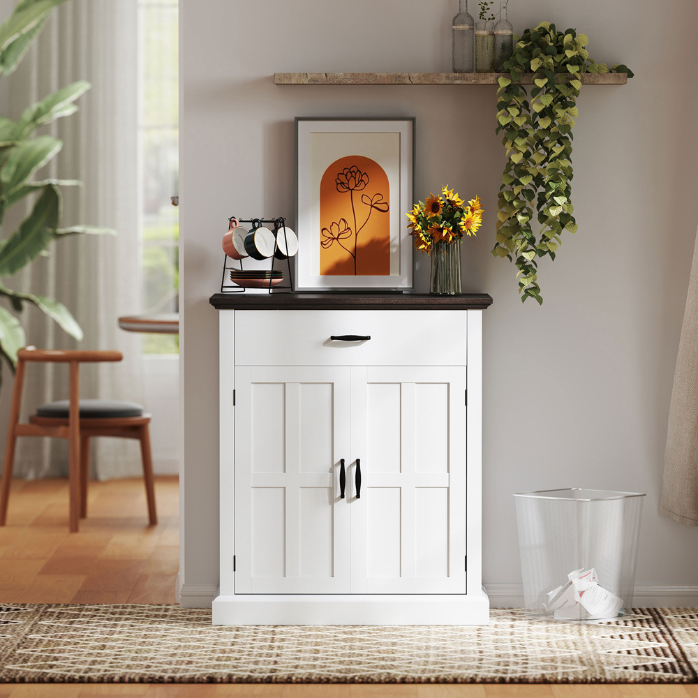 HOMCOM 2 Barn Door White Sideboard Storage Cabinet Image 3