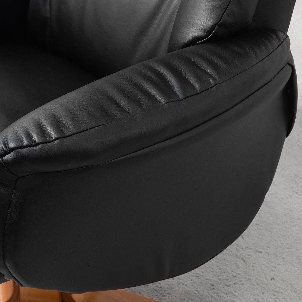 Portland Black PU Leather Wooden Base Recliner Armchair with Footstool Image 4