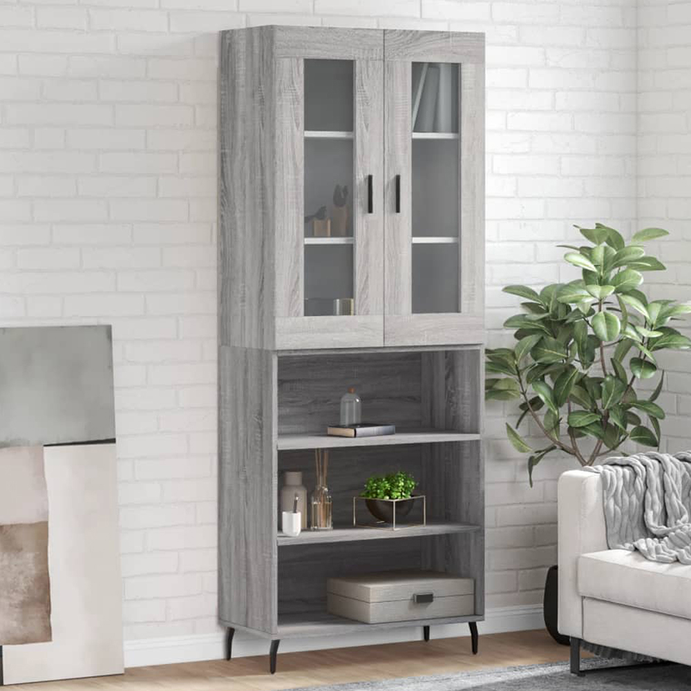 vidaXL 2 Glass Door 3 Shelf Grey Sonoma Highboard Image 1