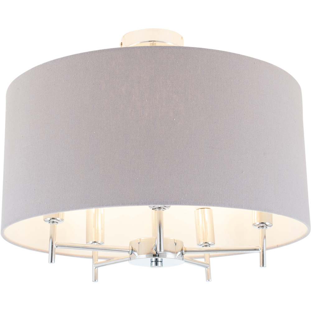 Pacific Lifestyle Plaza Silver Metal and Grey Linen Pendant Light Image 3