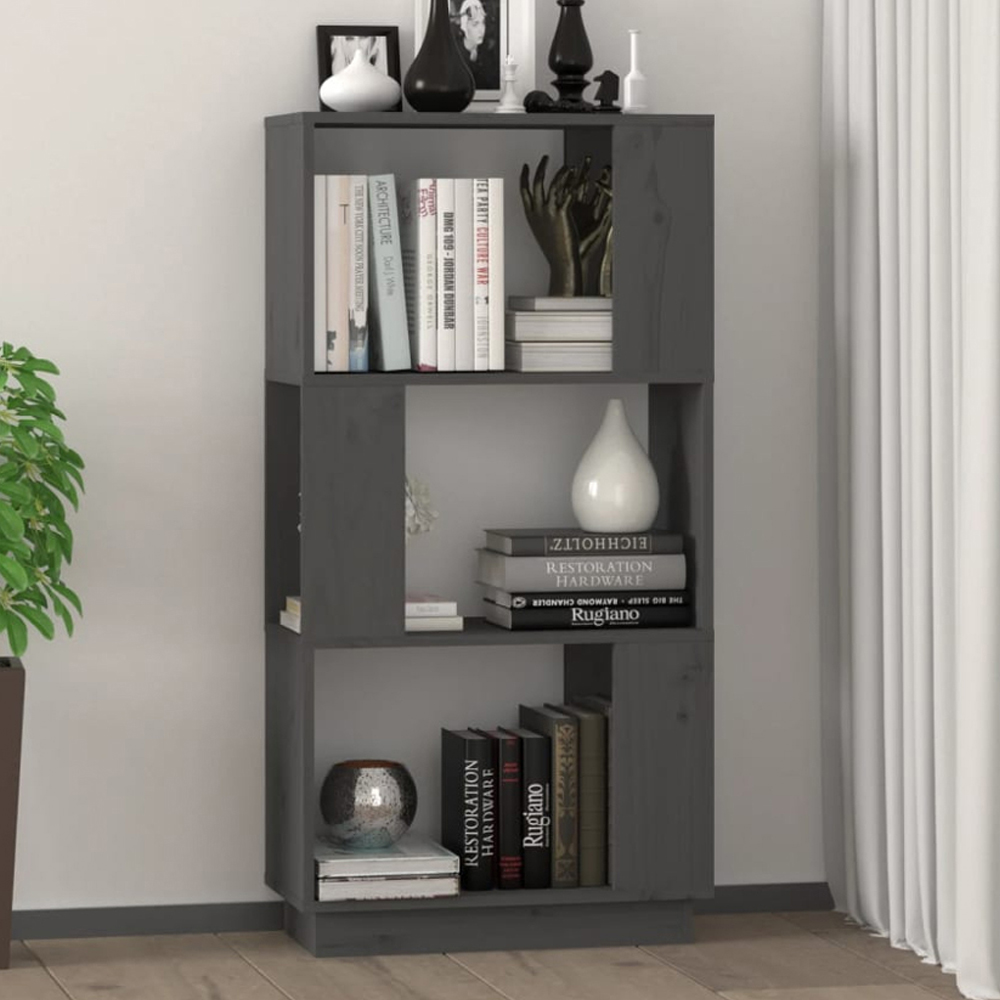 vidaXL 3 Shelf Grey Solid Wood Pine Bookcase Image 1