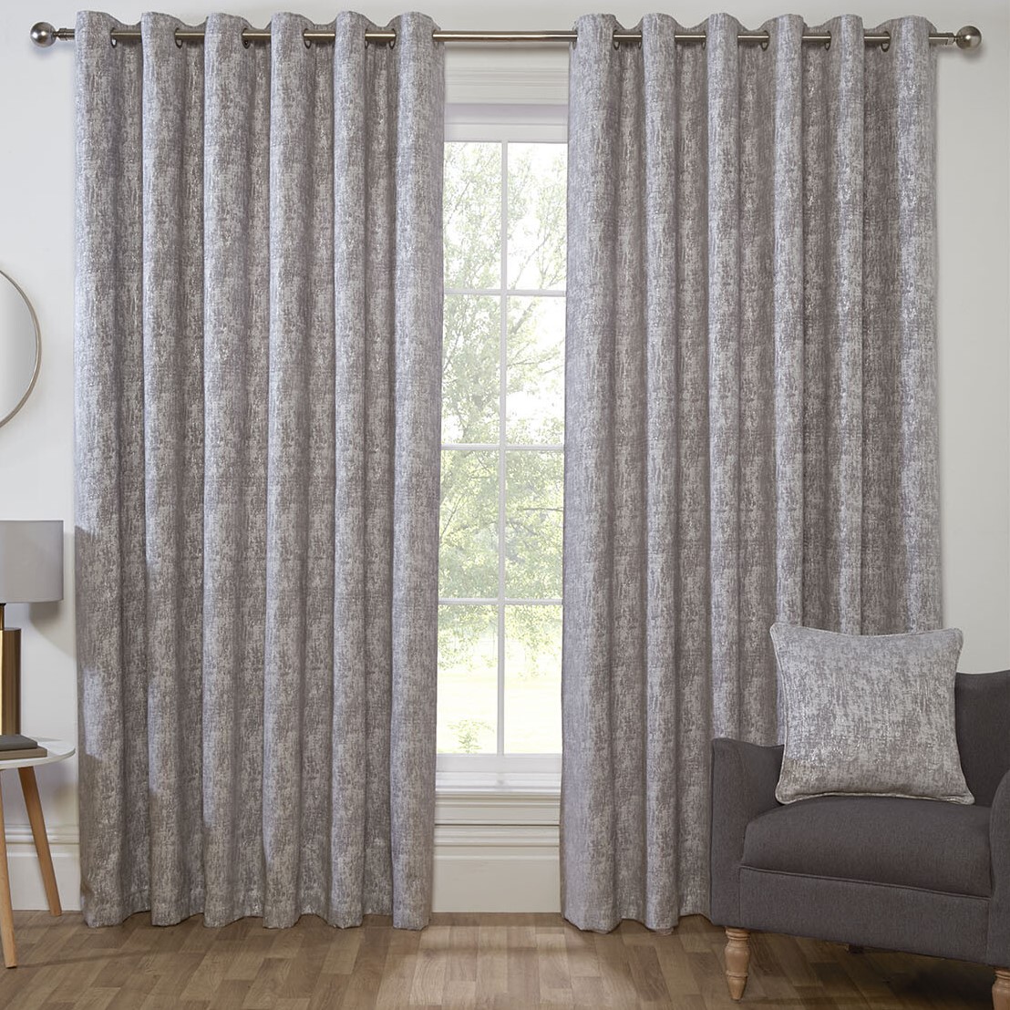 Amara Chenille Eyelet Curtain - Silver / 168cm / 137cm Image 1