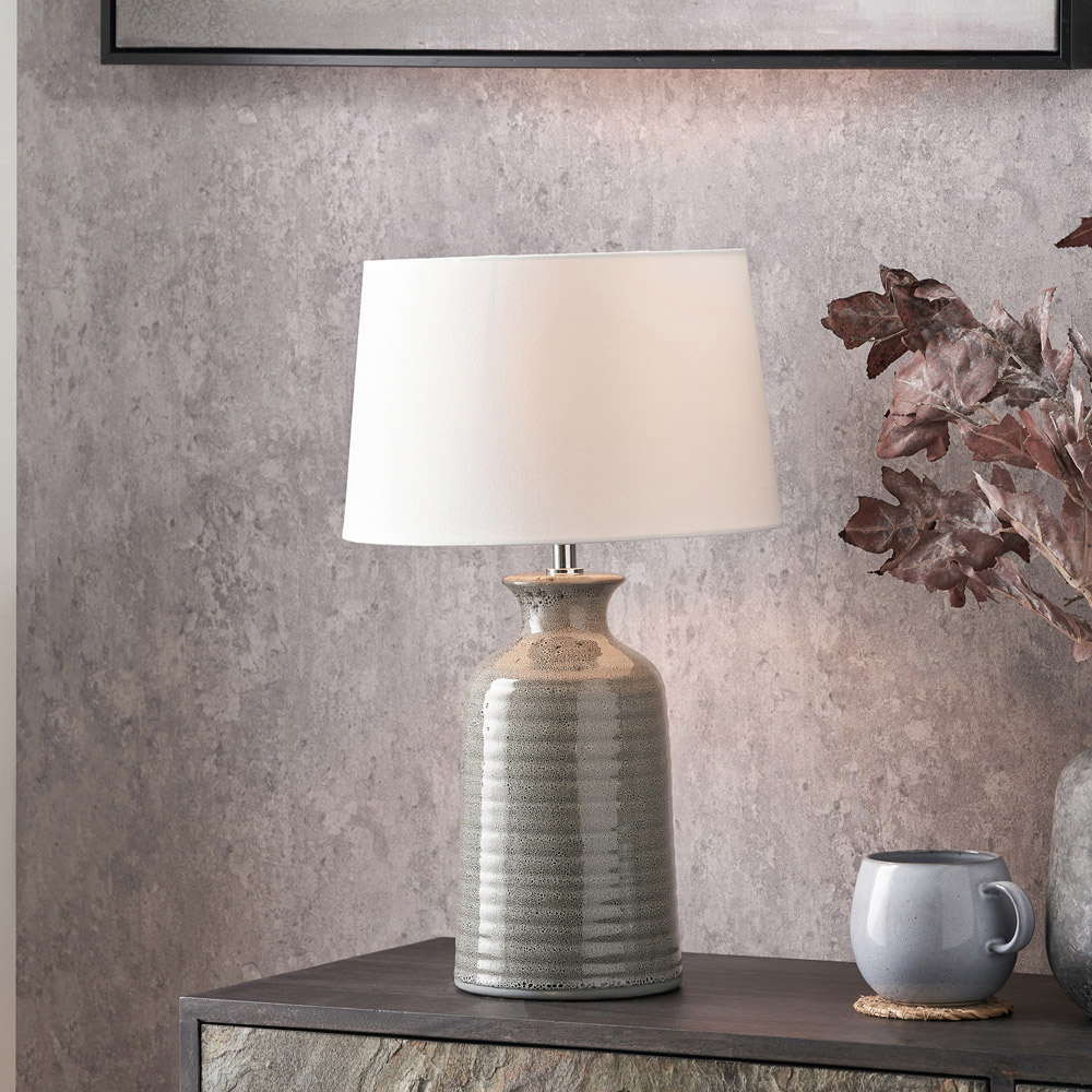 Pacific Lifestyle Helka White Fabric Shade Smokey Green Reactive Glaze Ceramic Table Lamp Image 2