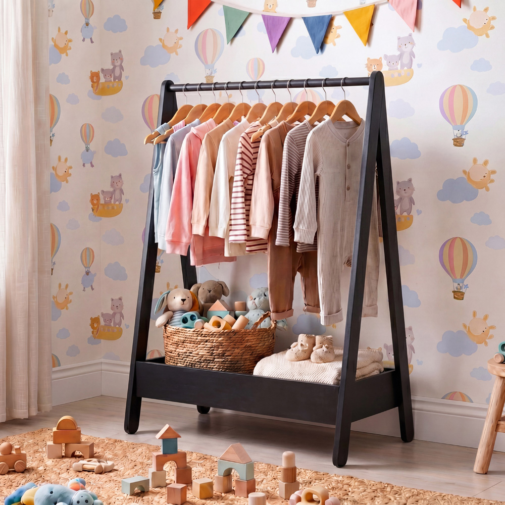 JUNIOR VIDA Black Kids Clothes Rack with Storage Shelf Image 3
