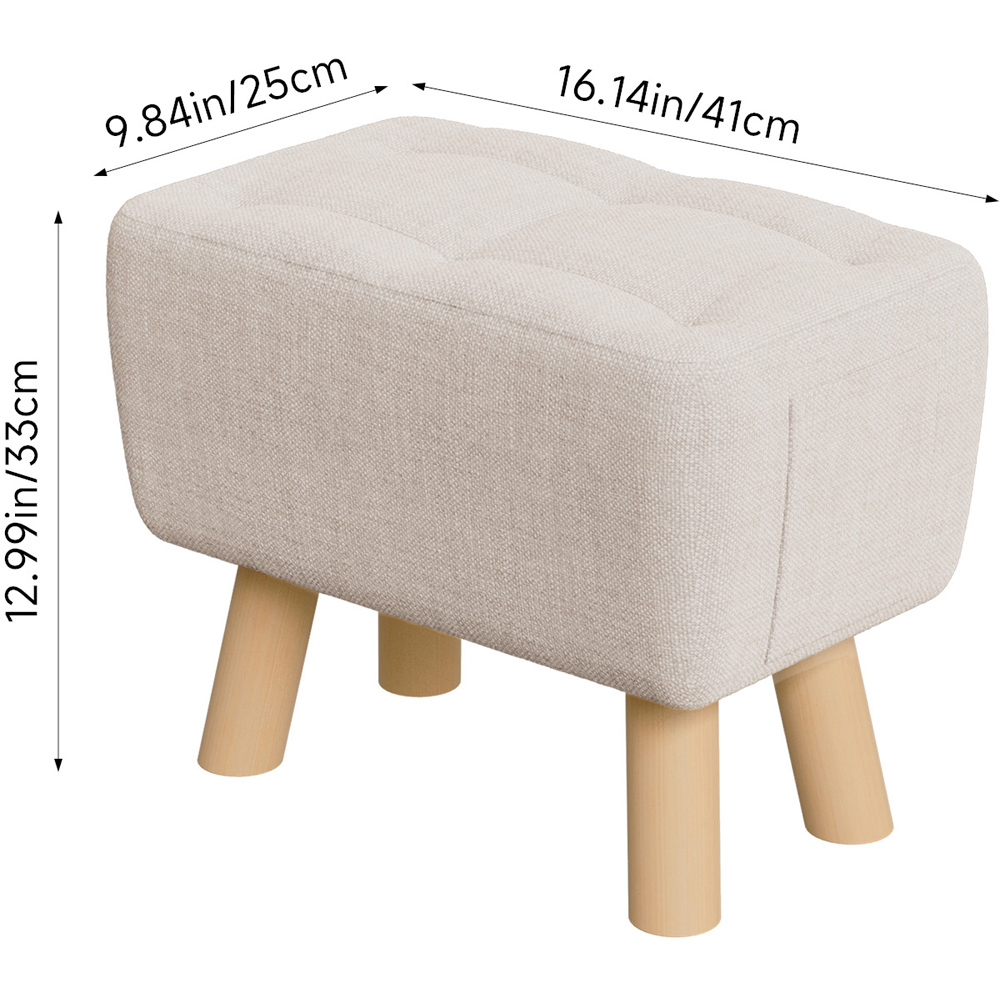 Living and Home Beige Linen Footstool with Oak Legs and Side Pocket Image 9