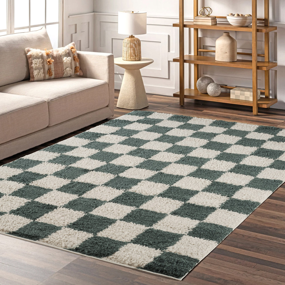 Desire Rugs Chester Jade Green Shaggy Checkered Rug 120 x 170cm Image 5