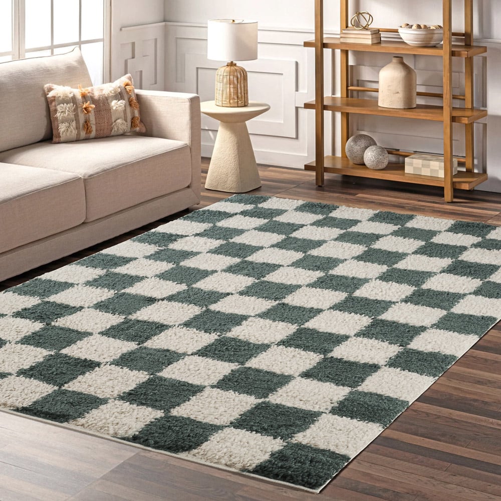 Desire Rugs Chester Jade Green Shaggy Checkered Rug 160 x 230cm Image 5