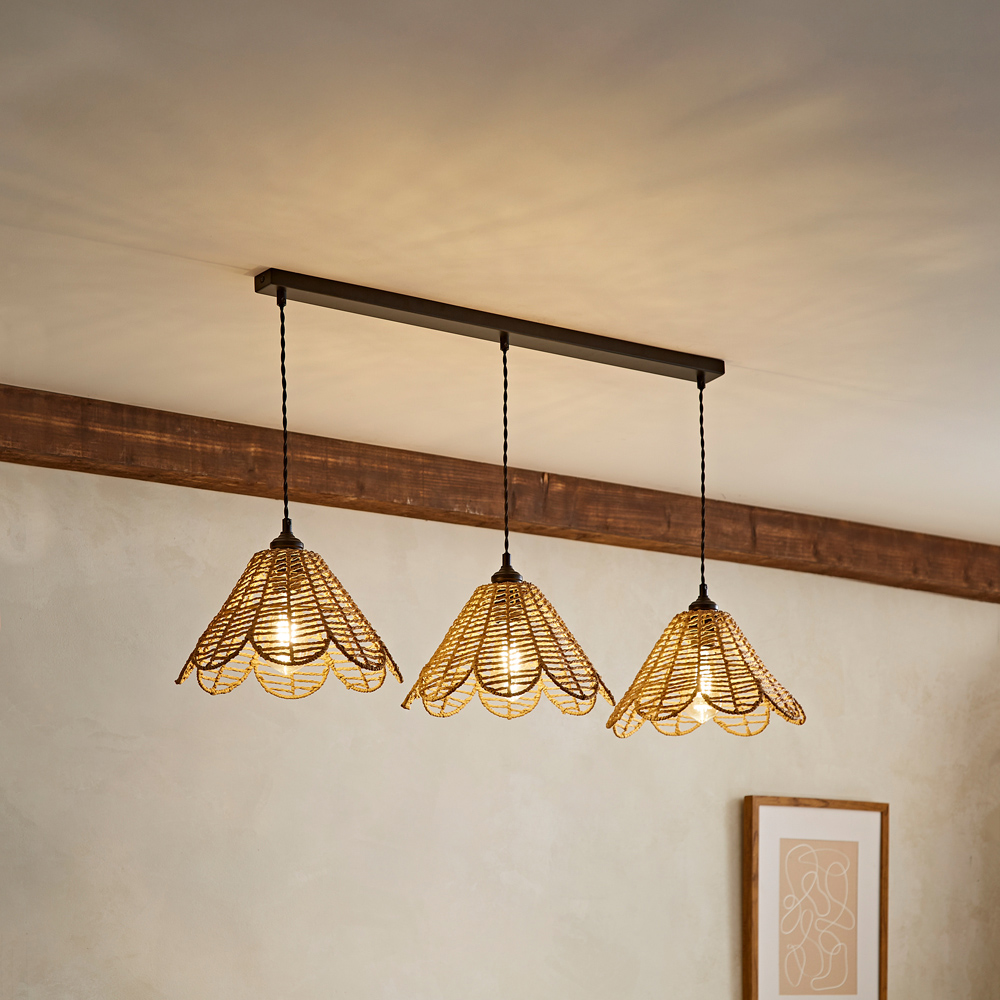 ValueLights Vine Rattan Flower Shade 3 Drop Matte Black Diner LED Ceiling Pendant Light Image 2