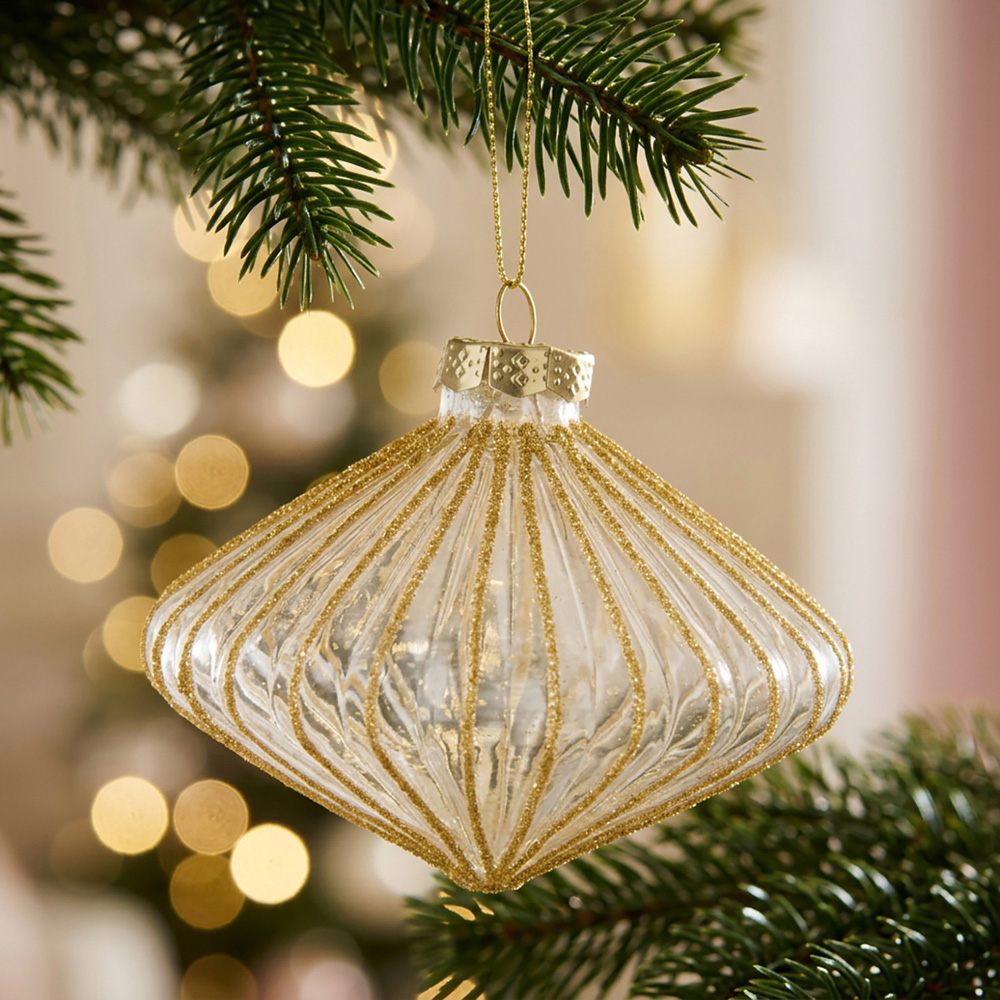 Glitter Ridged Diamond Bauble Image 2