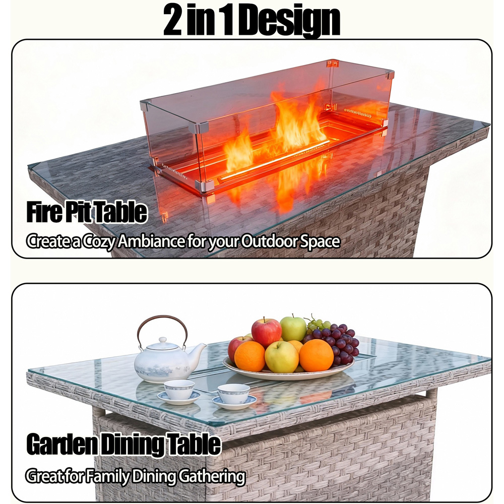 Furniture One 6 Seater Rattan Wicker Outdoor Lounge Set with Gas Fire Pit Table Image 6