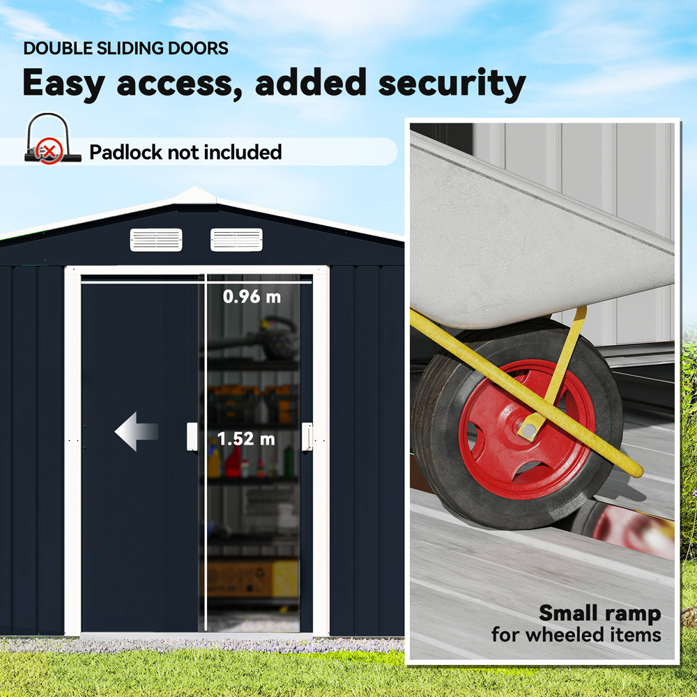Outsunny 9 x 6ft Black Metal Apex Garden Shed Image 4