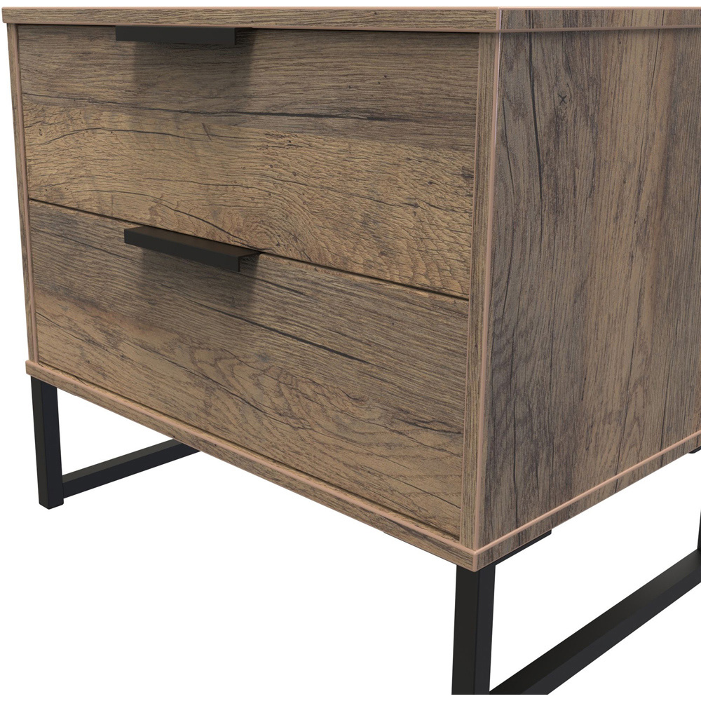 Crowndale Hong Kong 2 Drawer Vintage Oak Side Table Ready Assembled Image 5