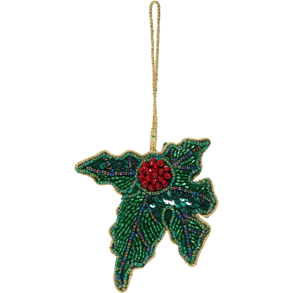Beaded Holly Hanging Decoration Image 3