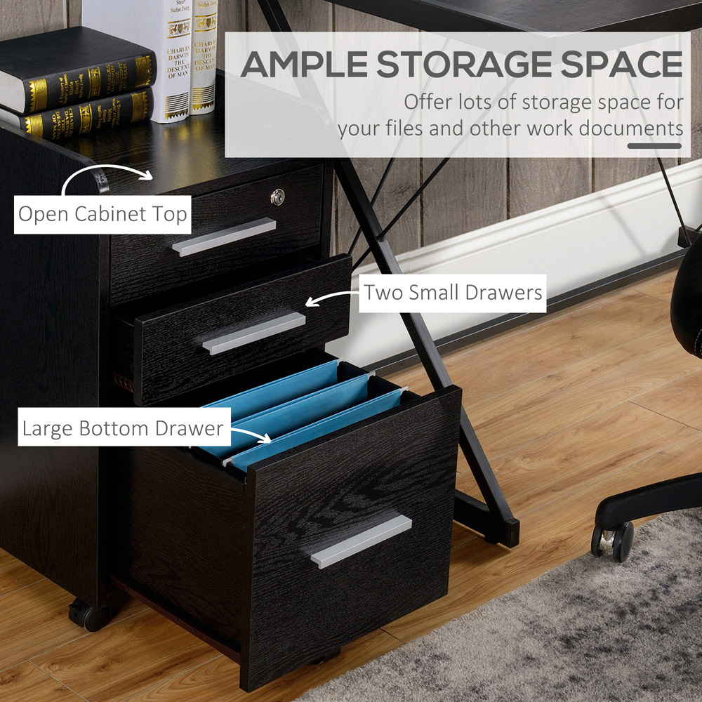 HOMCOM 3 Drawer Black Lockable Mobile Filing Cabinet Image 7