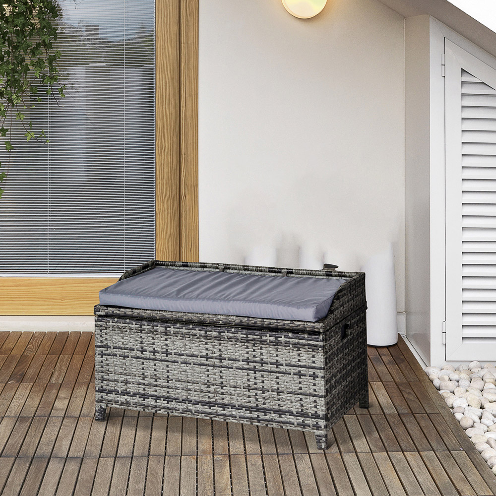 Outsunny 2 Seater Storage Bench with Mixed Grey Cushion Image 1