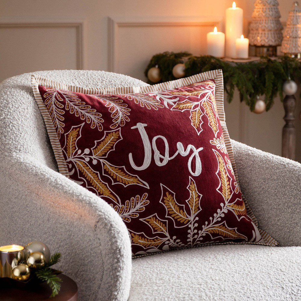 Paoletti Winter Joy Embroidered Red Cotton Cushion 50 x 50cm Image 6