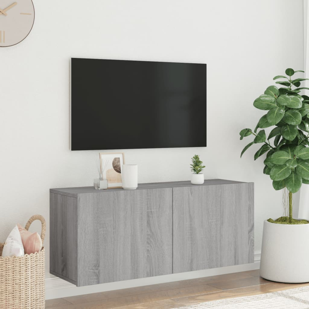 vidaXL 2 Door Grey Sonoma Wall Mounted TV Cabinet Image 9