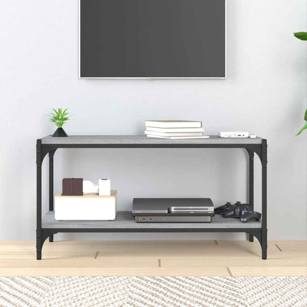 vidaXL Single Shelf Grey Sonoma Wood and Steel TV Cabinet Image 8