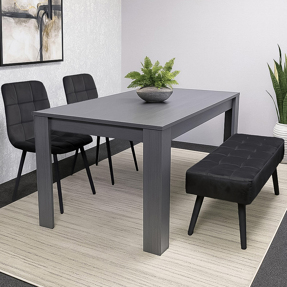 Portland 4 Seater Velvet Dining Set with Bench Black and Grey Image 1